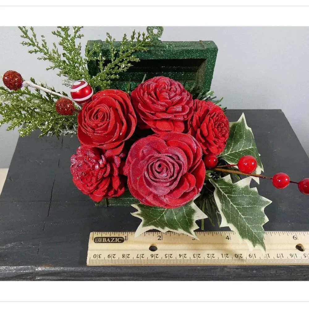 Sparkling small wood, suitcase, trunk, treasure chest, w/Sola sparkling roses